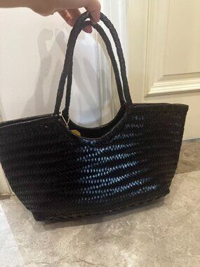 Dragon Diffusion Black Woven Leather Tote Large Handcrafted Basket Bag